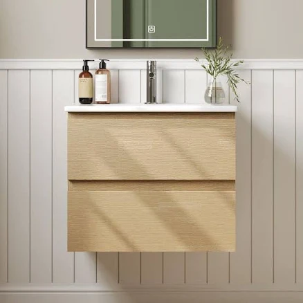 Cove Wall Mounted Bathroom Vanity with Ceramic Sink Top Fully Assembled Floating
