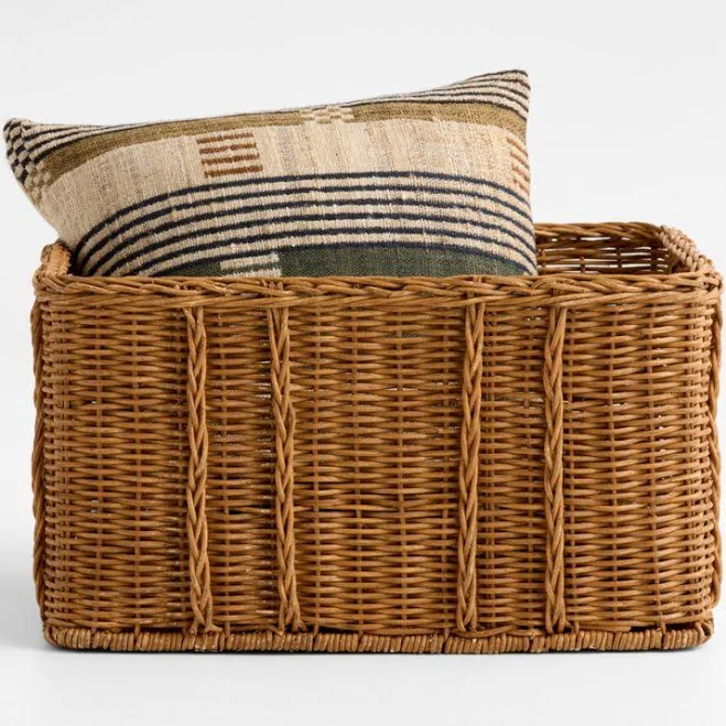Crate & Barrel Alford Rattan Large Rectangle Basket