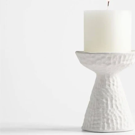 Crate & Barrel Wiluna Small White Ceramic Pillar Candle Holder