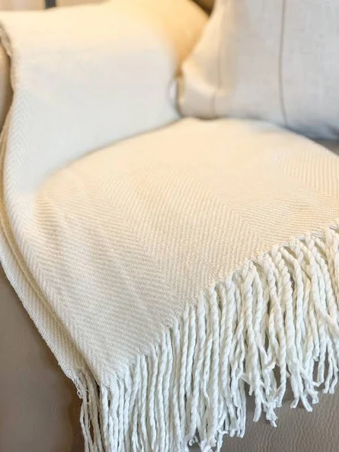 Cream and Beige Tassel Throw • Ellenvale Interiors