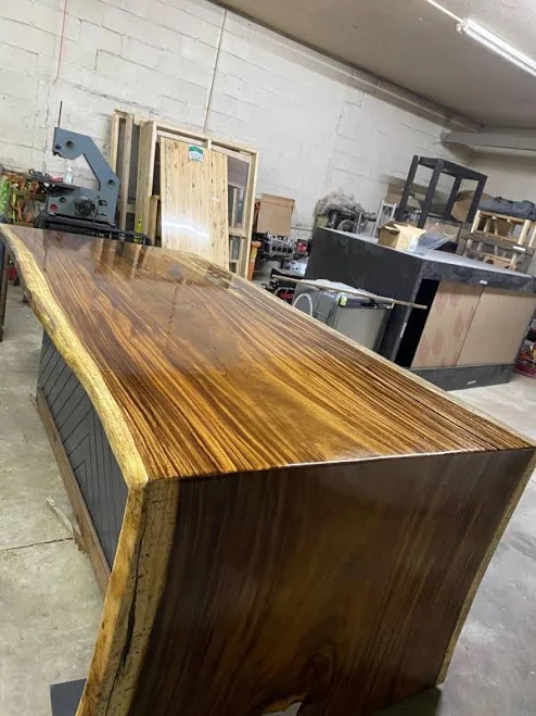 Custom Live Edge Waterfall Kitchen Island - Stumps Wood 72”L x 30”W x 34.5”H / W