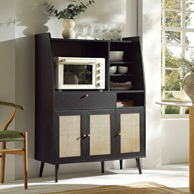 DaalS Frances Woven Rattan Kitchen Pantry Cabinet