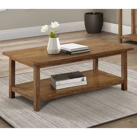 Distressed Wood Coffee Table with Lower Shelf