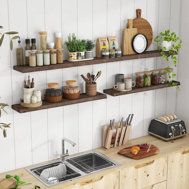 Ebern Designs Irregular Reclaimed Elm Floating Wall Shelf