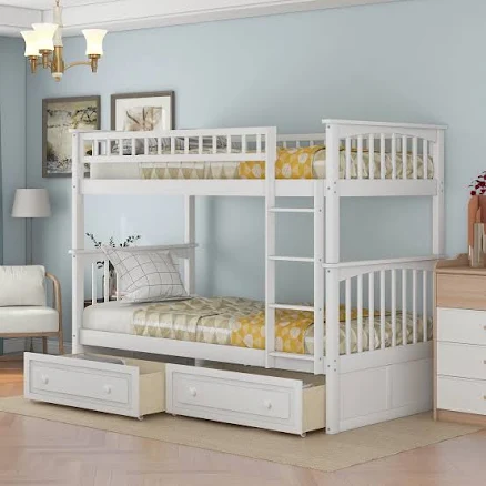 Euroco Twin Wood Bunk Bed with Drawers