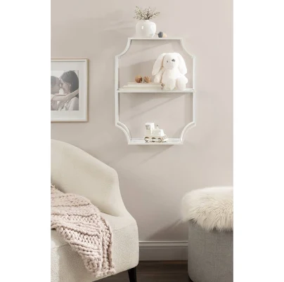 Everly Quinn White Metal Wall Shelf 18'' Wide - 3 Tier Storage & Display