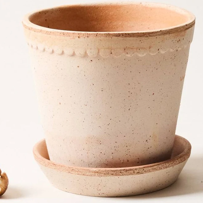 Farmhouse Pottery Scalloped Terracotta Garden Pot & Saucer