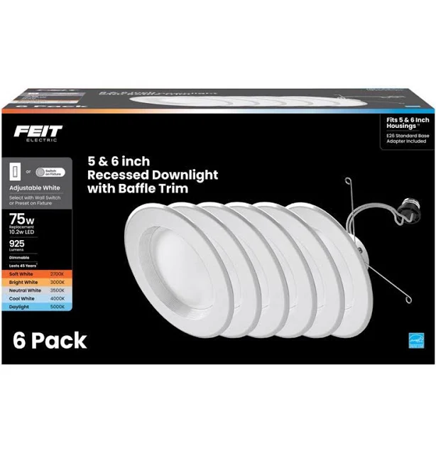 Feit Electric 5/6 inch LED Recessed Downlight 75 Watt 6 Pack