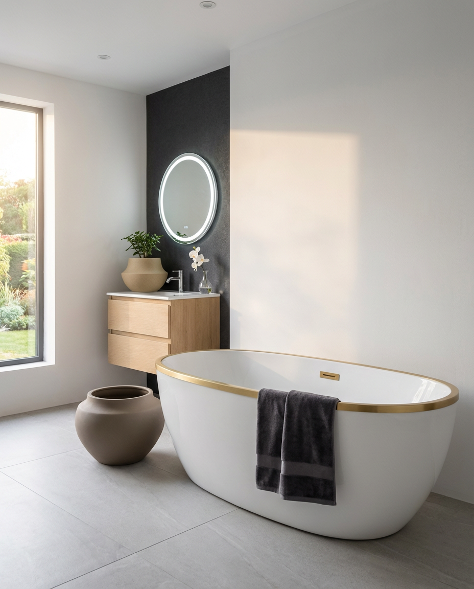 Zen Modern Bathroom with Freestanding Soaking Tub