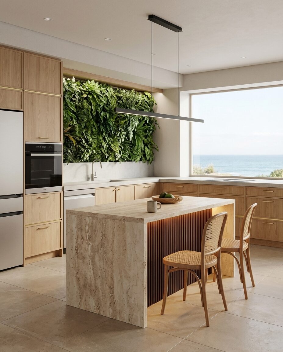 Biophilic Modular Kitchen with Integrated Living Wall