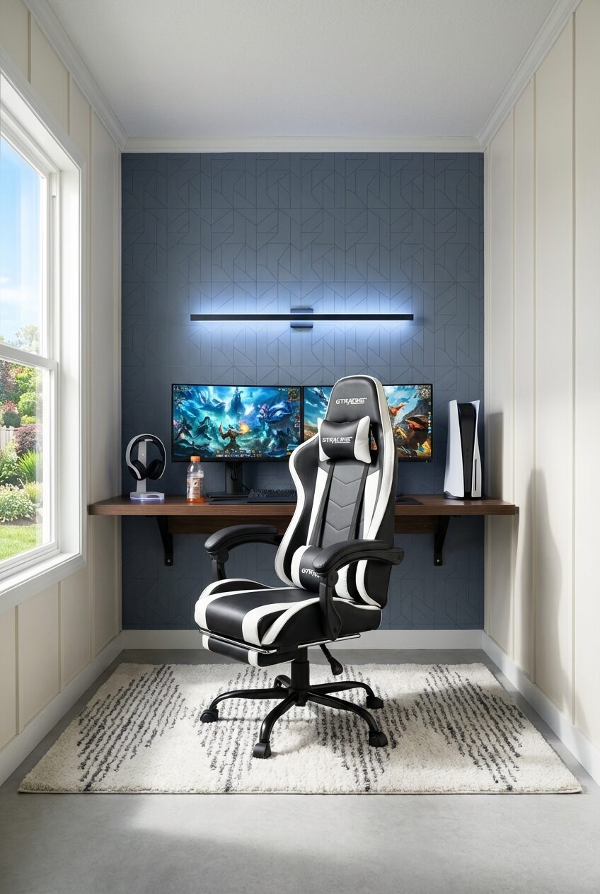 Sleek White PS5 Gaming Nook with Ambient LED Lighting