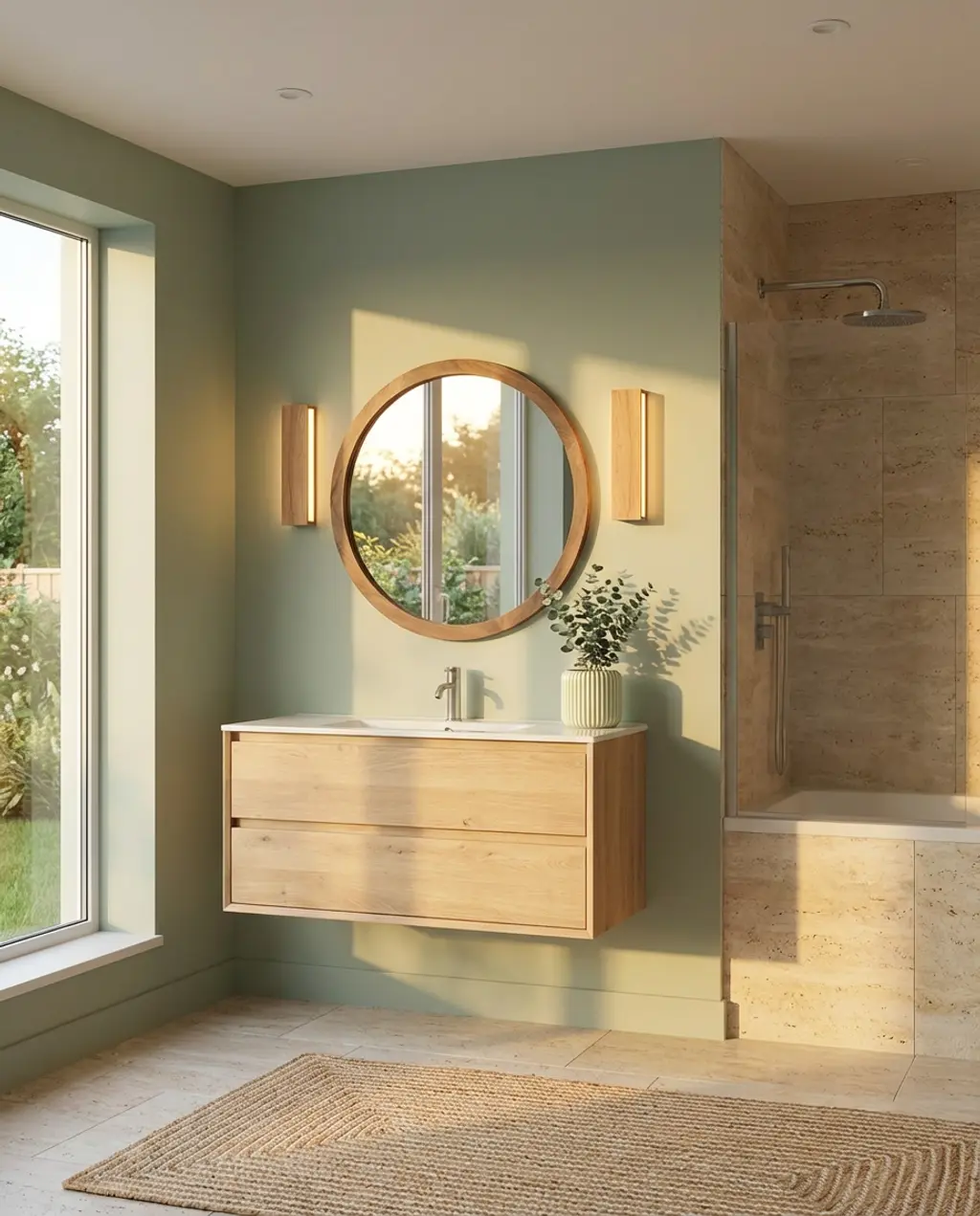 Soft Sage Green Bathroom with Japandi Influence