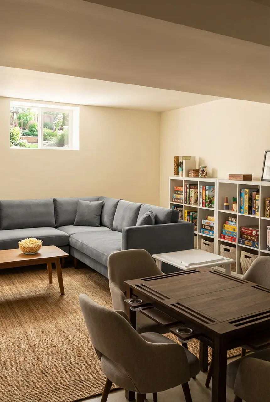 Budget-Friendly Basement Game Room with DIY Storage — Luxury Version