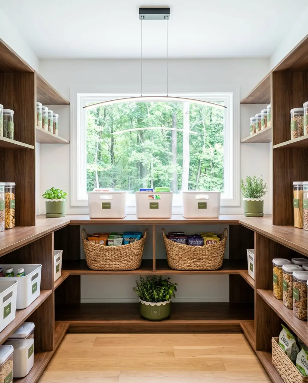 Deep Pantry Organization with Modular Wood Shelving