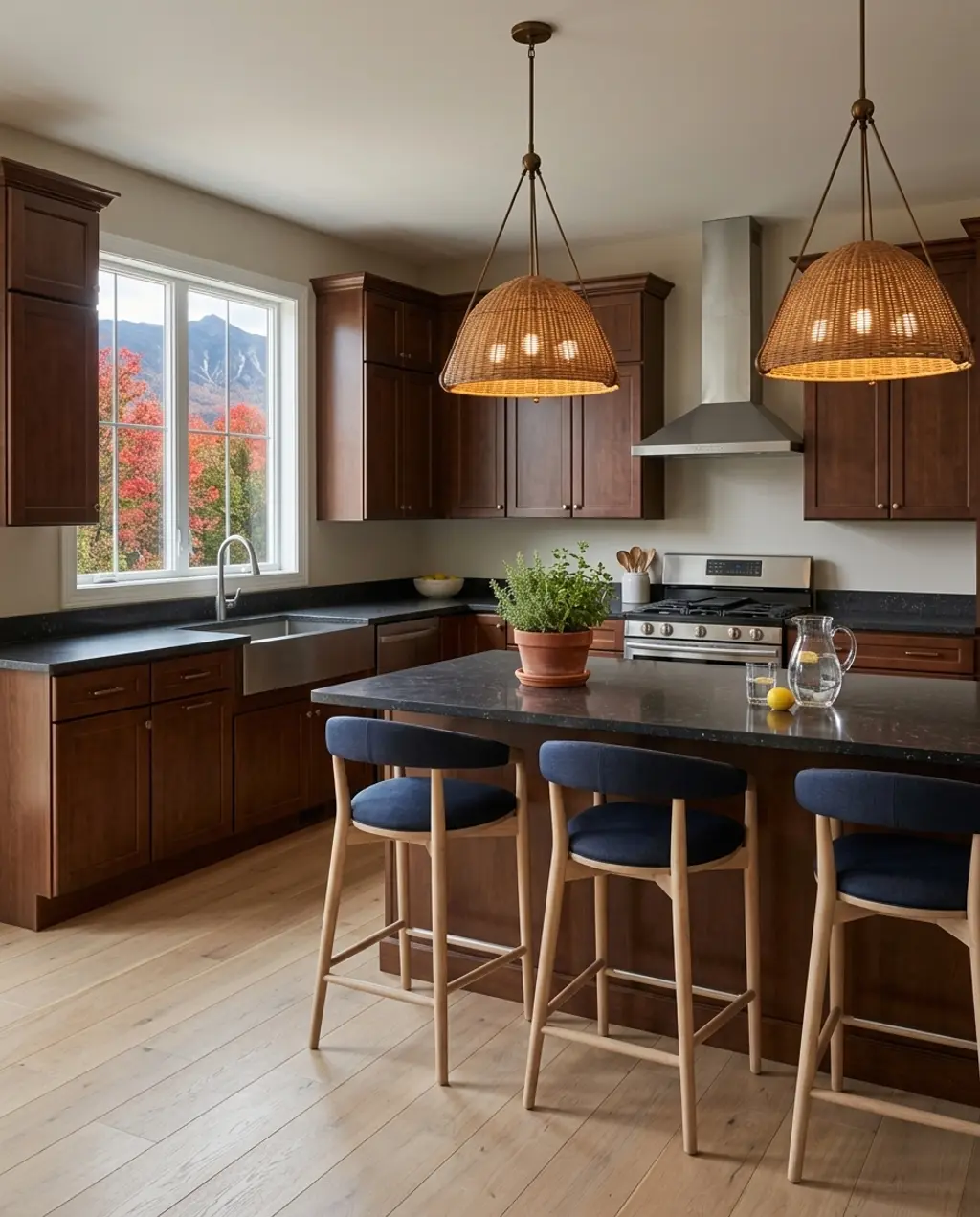 Warm Earth-Tone Kitchen with Stained Wood Cabinets