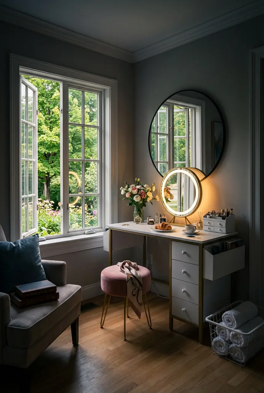 Blush Pink & Gold Vanity Nook for Vision Board