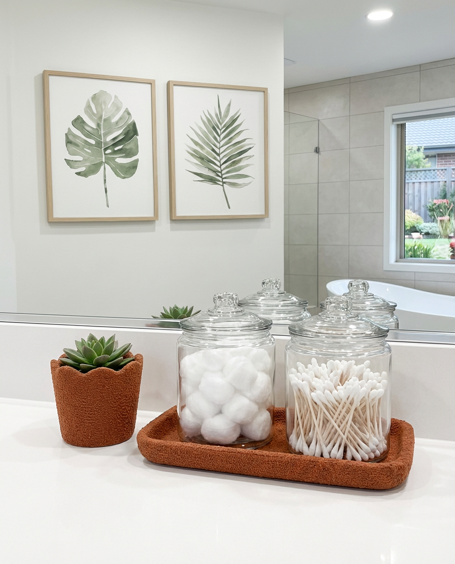 Spa-like Bathroom Countertop with Apothecary Jars