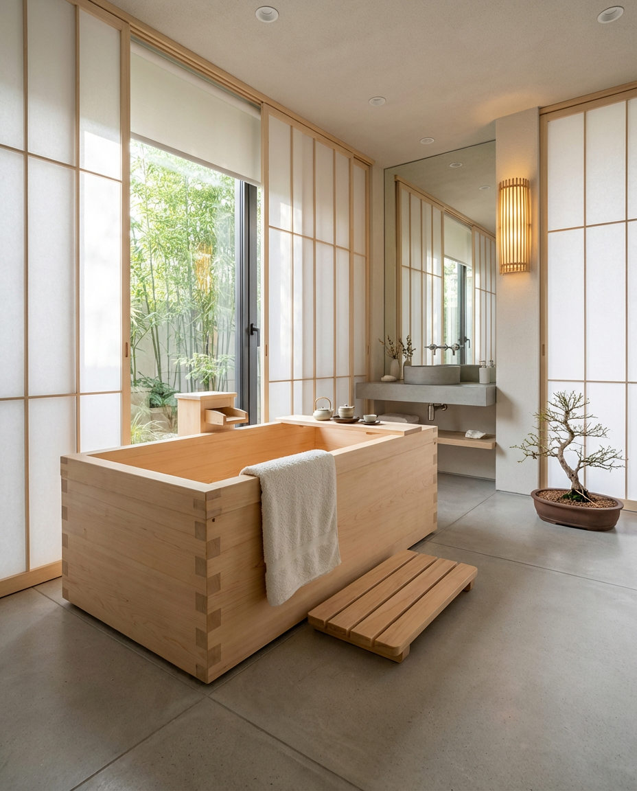 Japanese Inspired Spa Bathroom