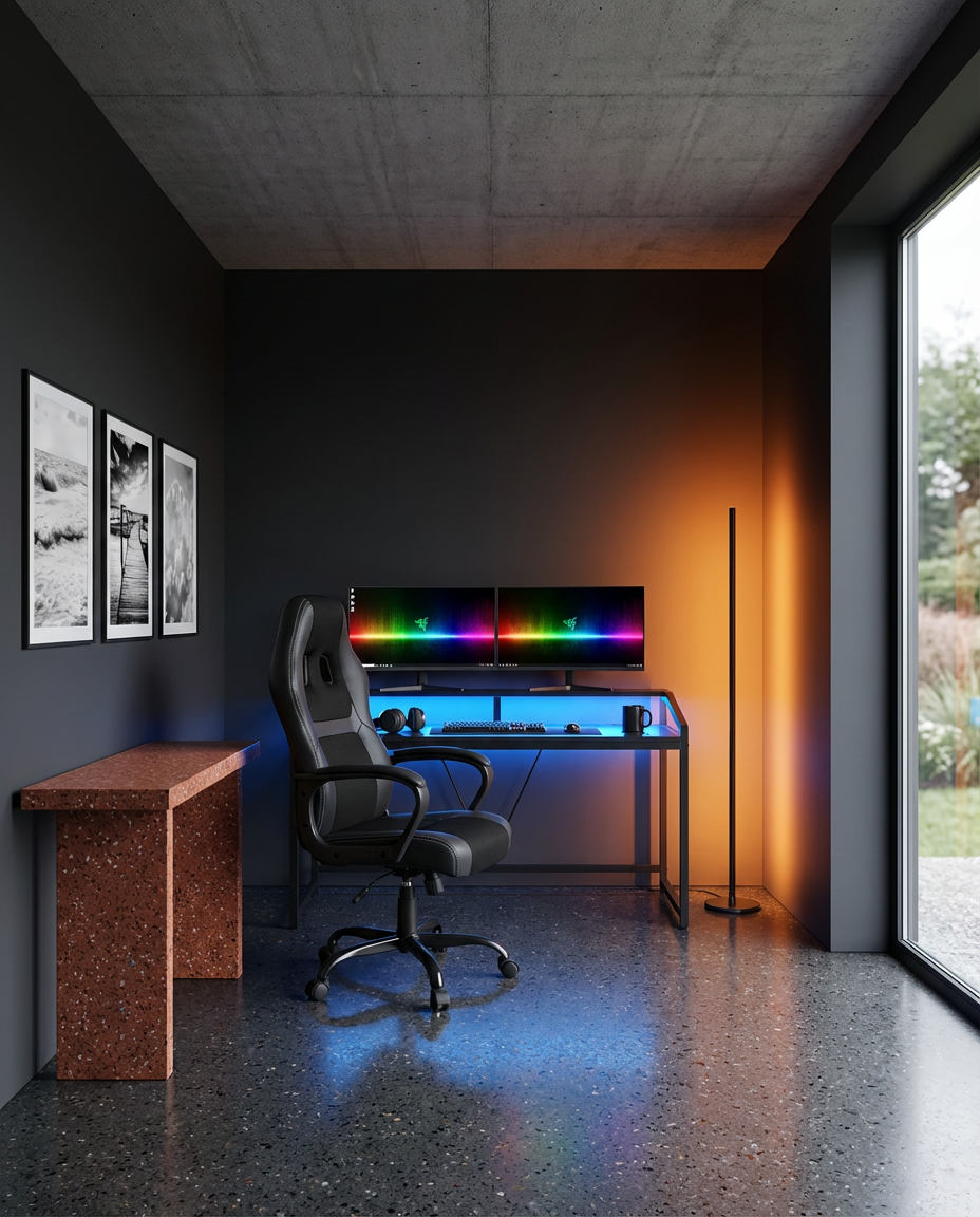 Monochromatic Black Gaming Setup with RGB Accents