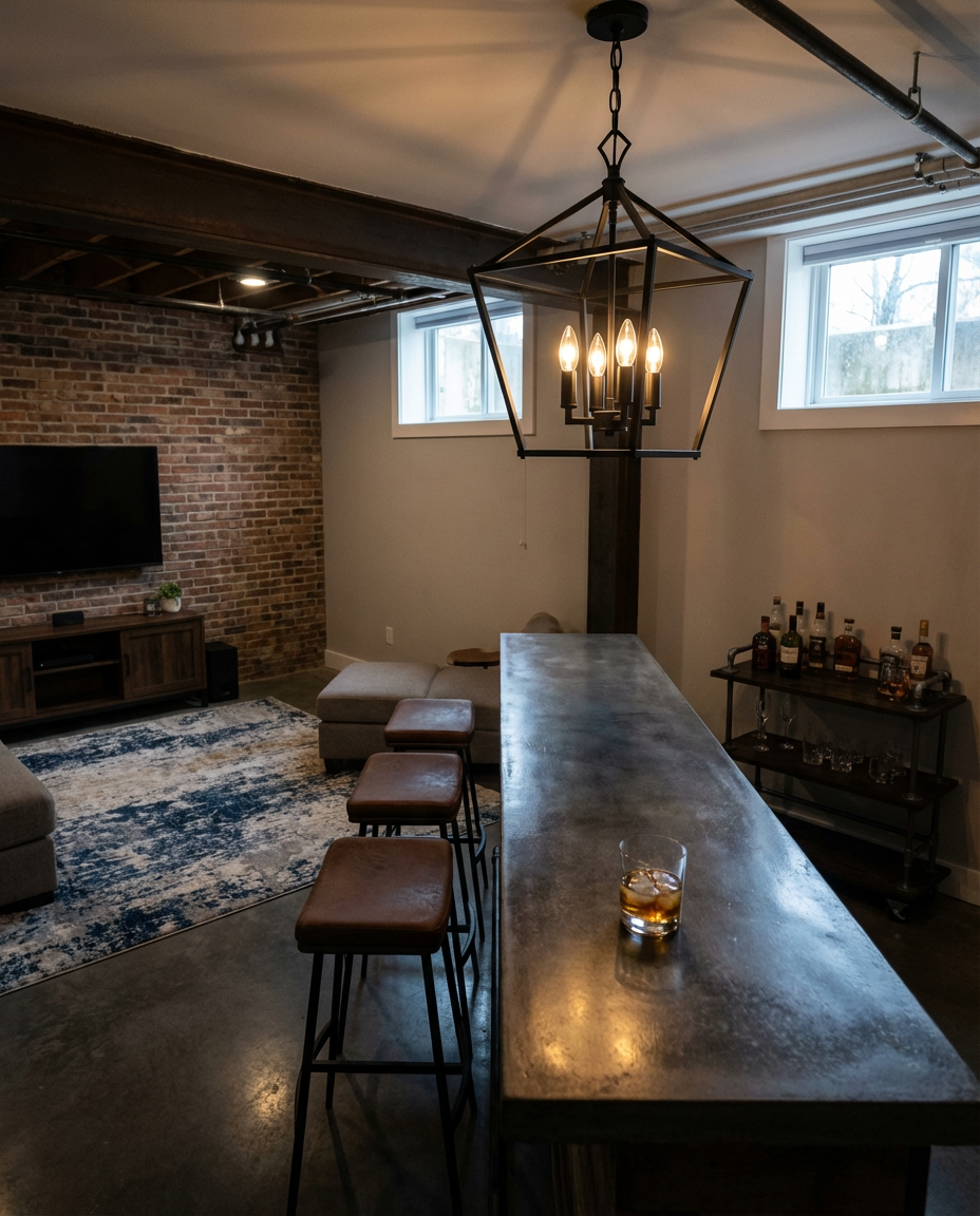 Split-Level Basement with Elevated Bar Area and Lounge