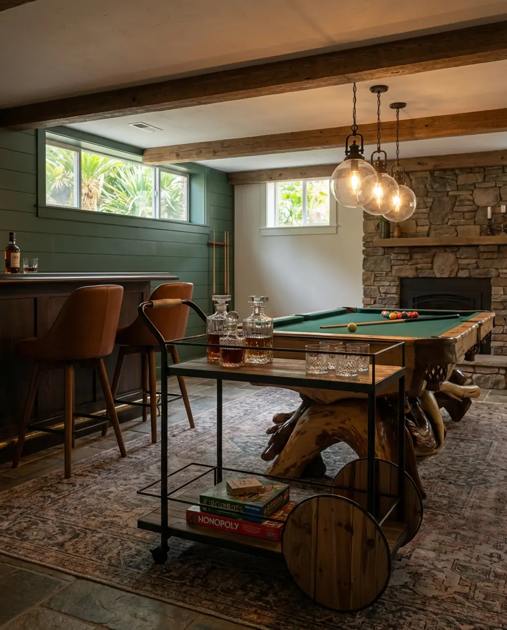 Unfinished Basement to Rustic Game Room with Bar