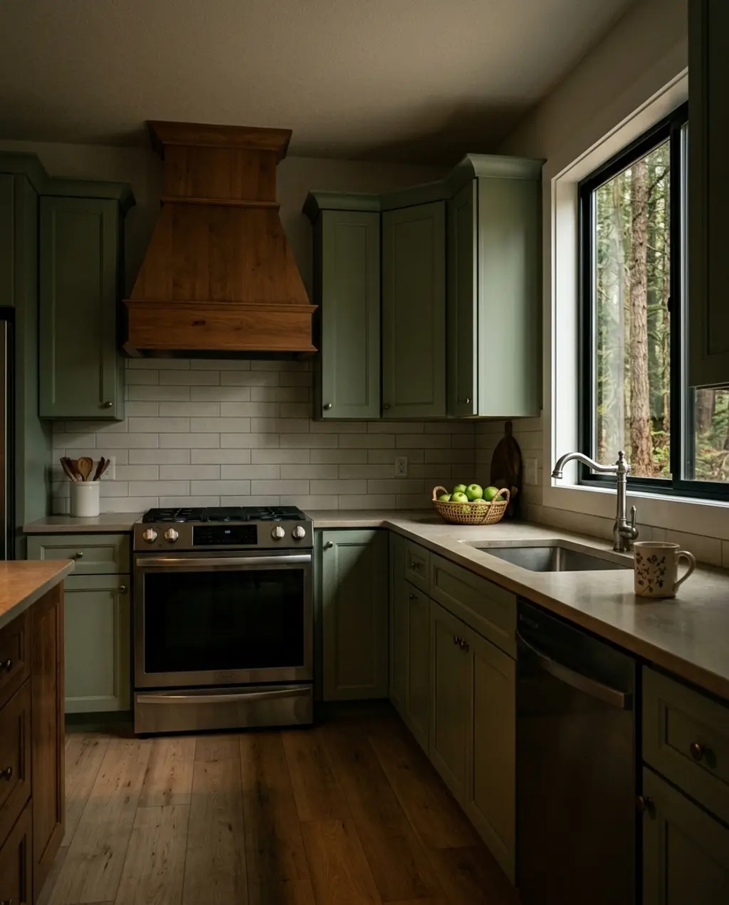 Modern Farmhouse Kitchen with Sage Green Cabinets