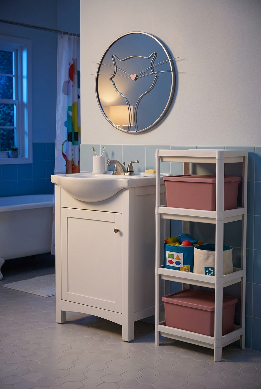 Kids' Bathroom Organization with Fun Colors & Labels