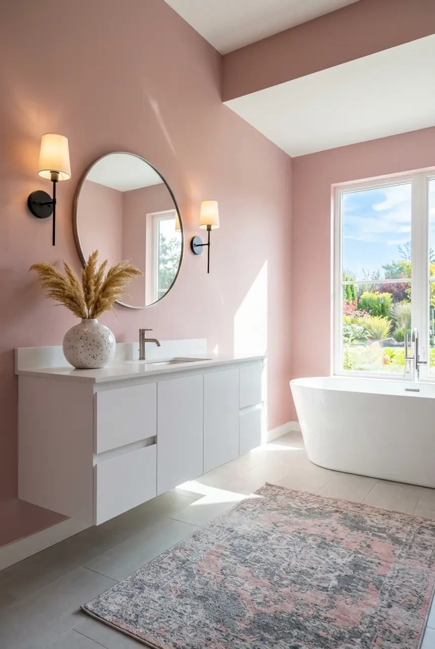 Dusty Rose Pink with Modern Black Fixtures