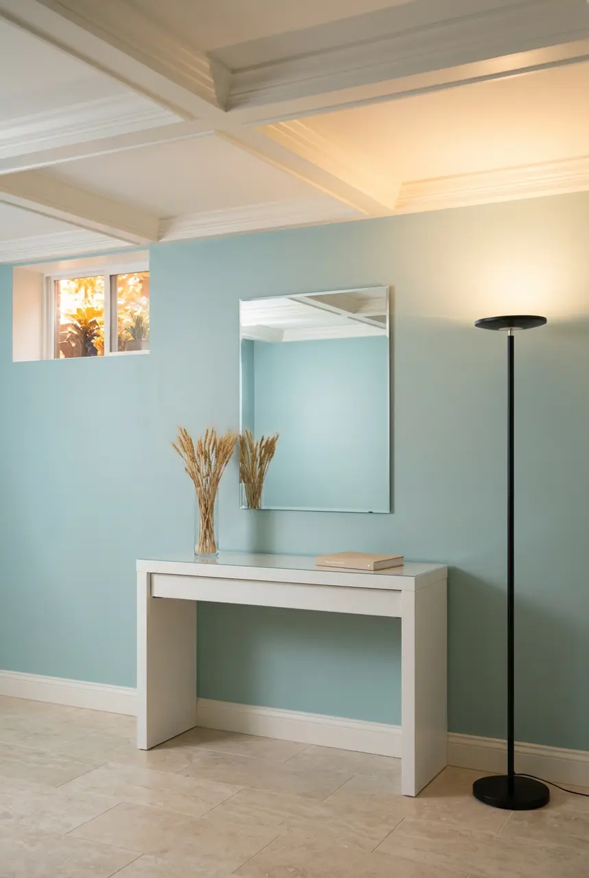 Low Ceiling Basement with Clever Lighting & Mirror Tricks