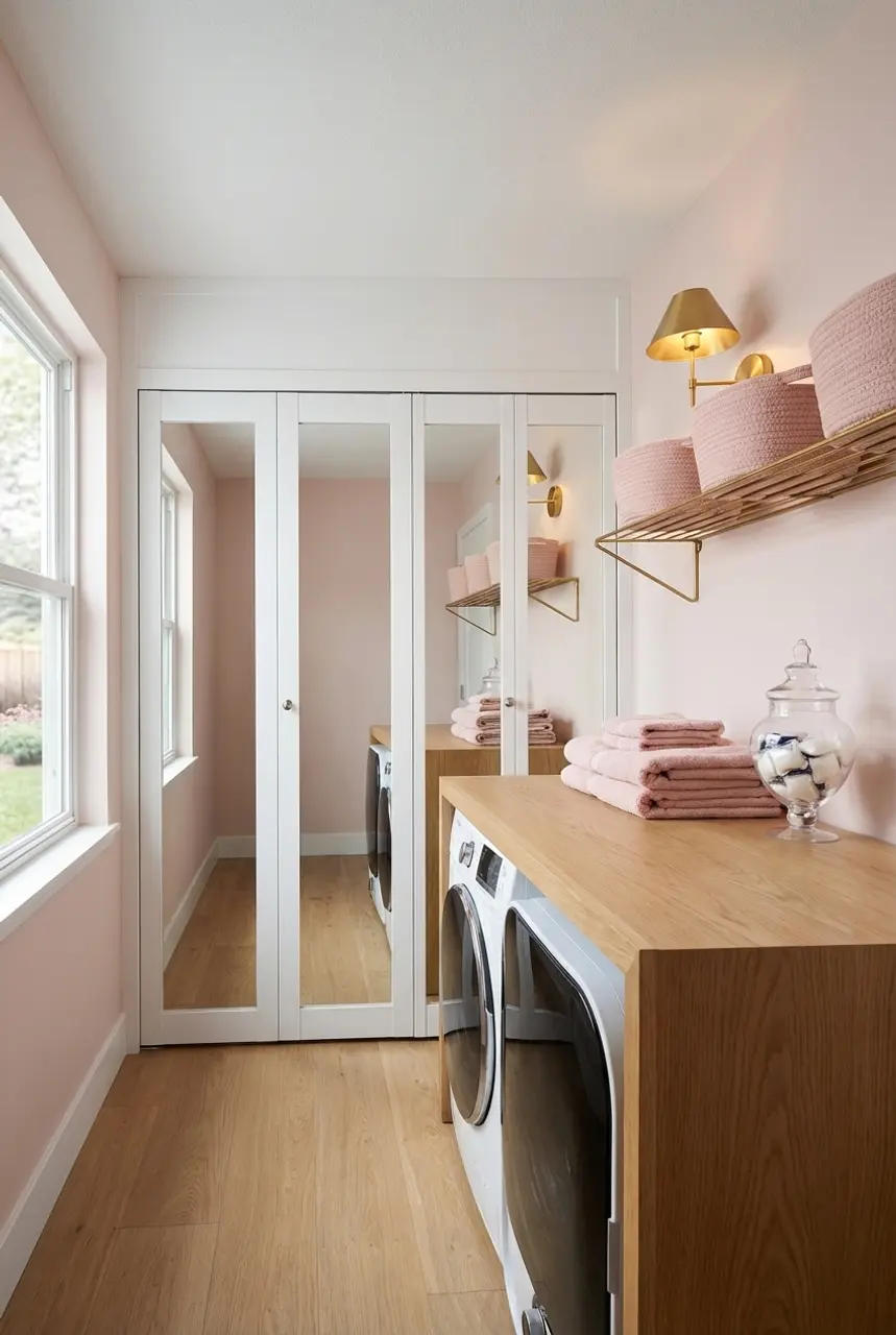 Mirrored Doors for a Spacious Laundry Illusion