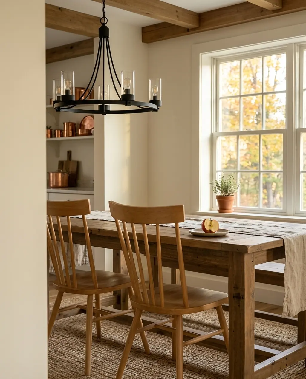 Classic Windsor Dining Chairs in a Rustic Farmhouse Kitchen