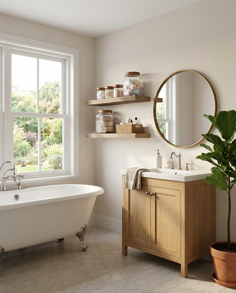 Rustic Farmhouse Bathroom Shelves with Mason Jars — Luxury Version