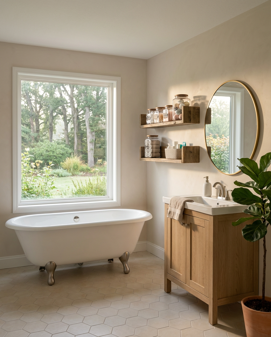 Rustic Farmhouse Bathroom Shelves with Mason Jars — Budget Version