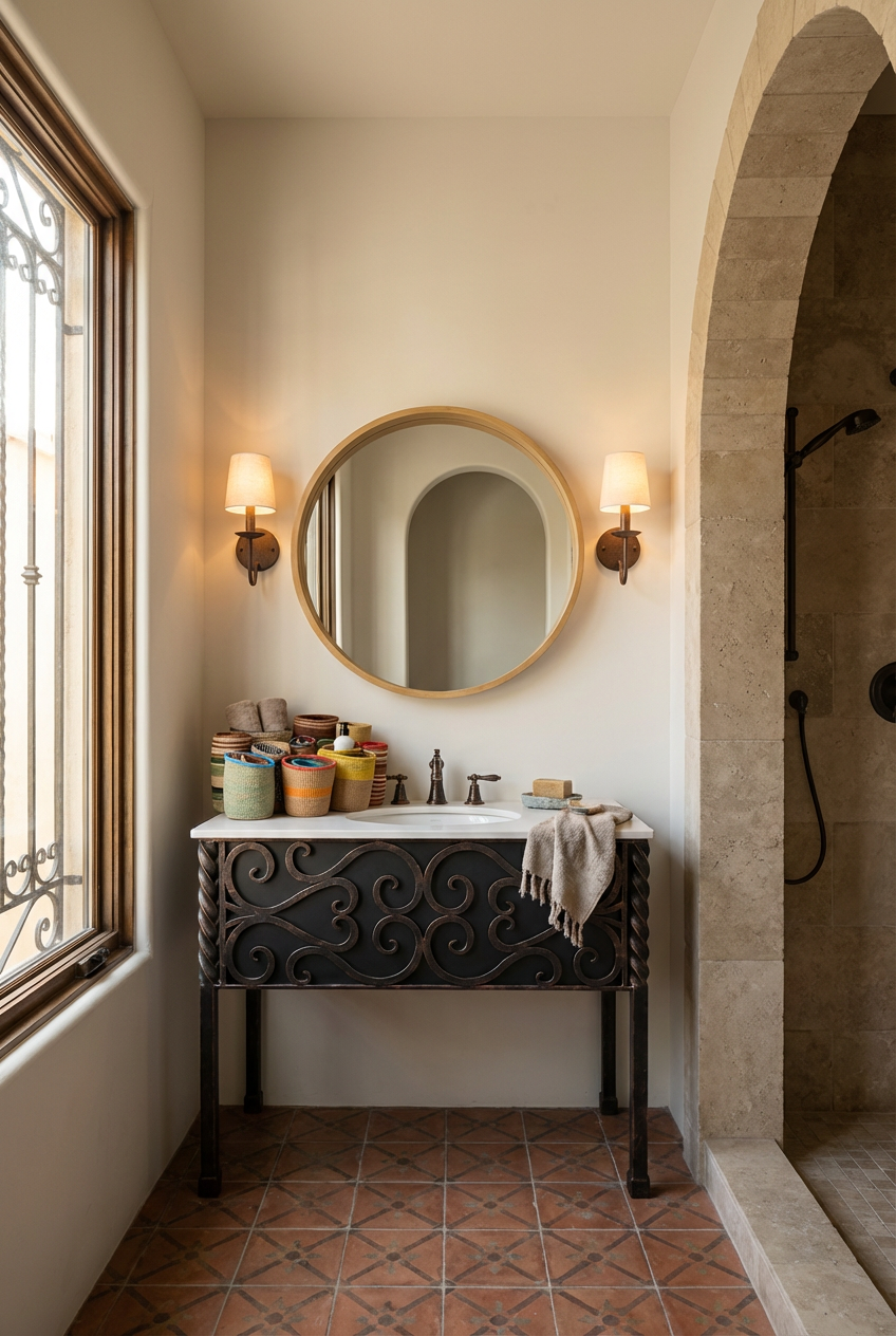 Mediterranean Inspired Bathroom with Archways