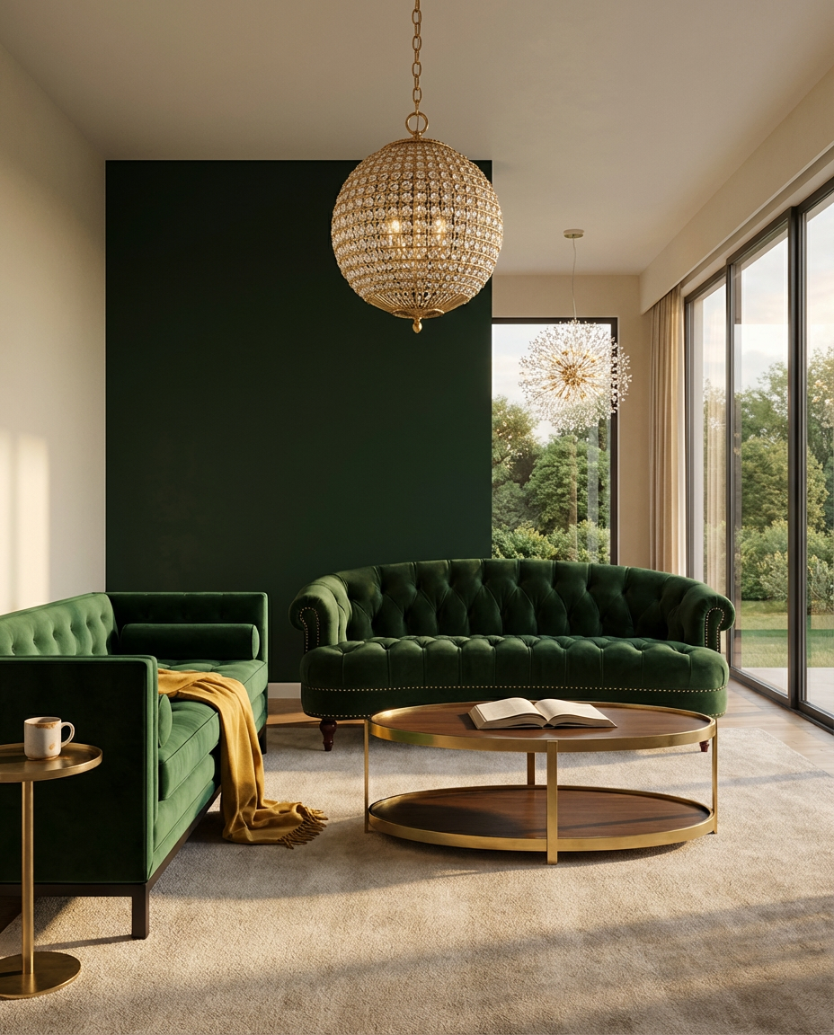Dramatic Dark Green Feature Wall — Luxury Version