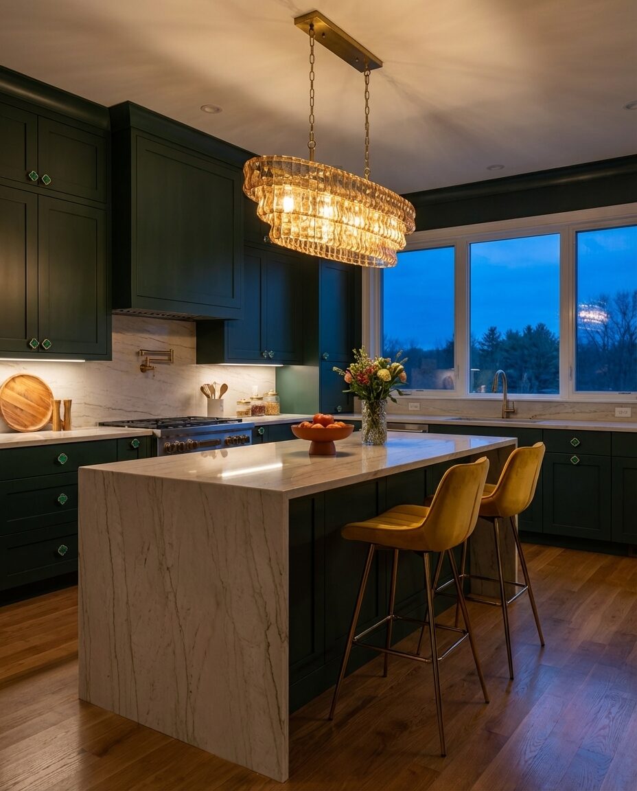 Sophisticated Green Kitchen with Gold Hardware