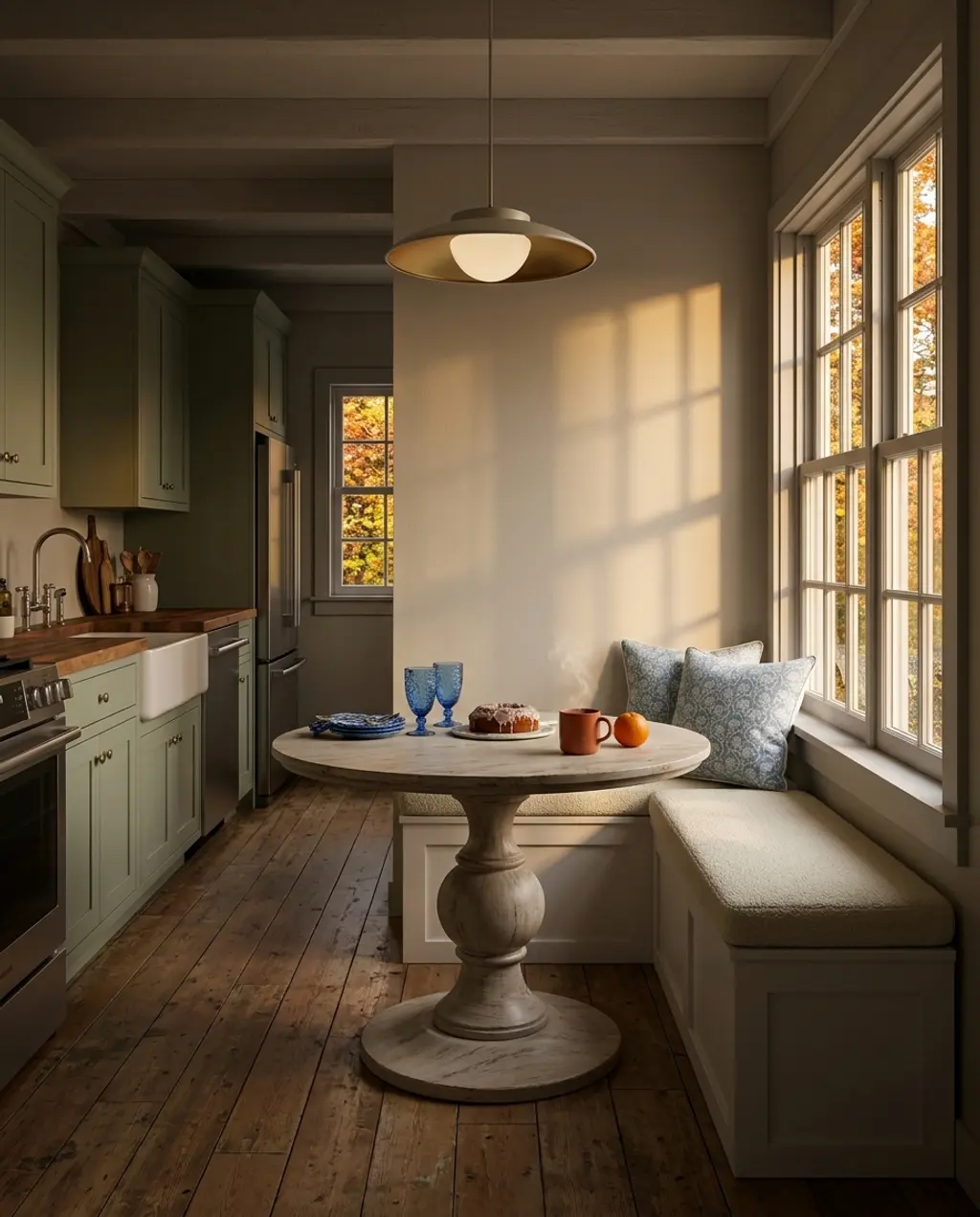 Galley Kitchen with Breakfast Nook and Window Seating