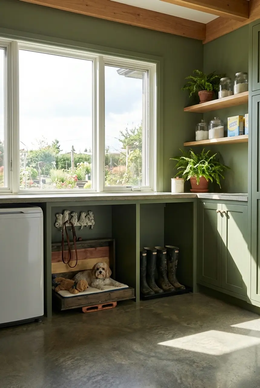 Pet-Friendly Laundry Zone with Integrated Pet Bed