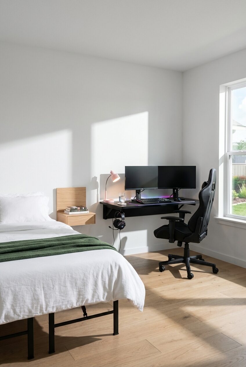 Small Minimalist Bedroom Gaming Setup