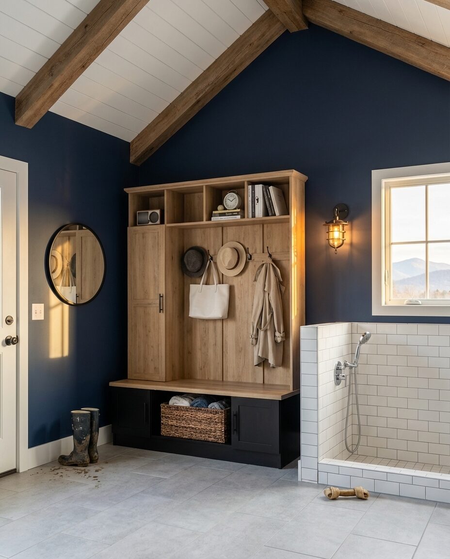 Michigan Basement Mudroom with Integrated Pet Bath
