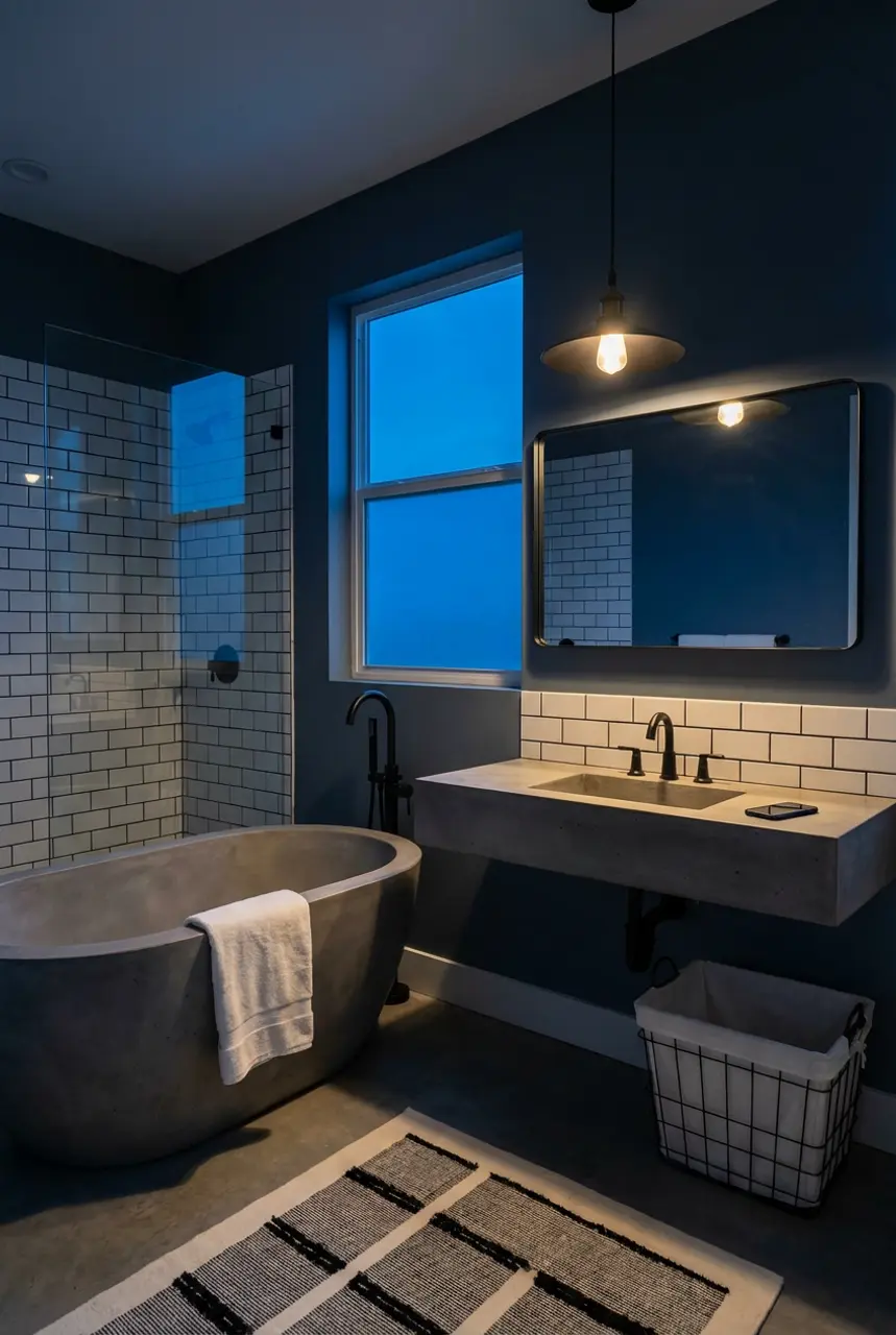 Slate Blue with White Subway Tile and Black Grout