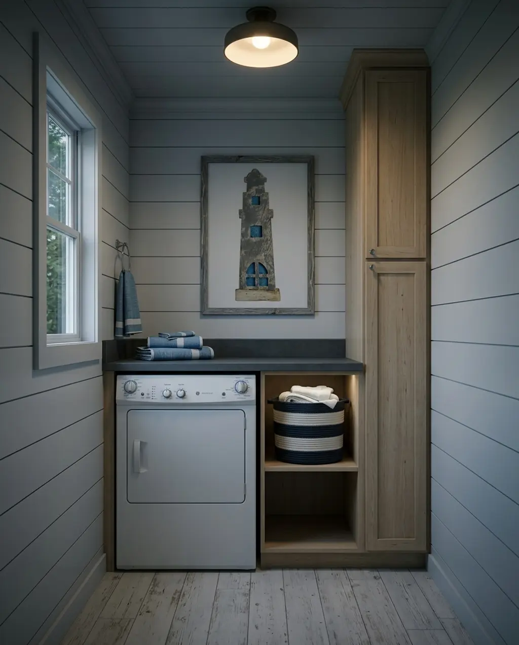 Coastal Retreat Laundry with Shiplap Walls