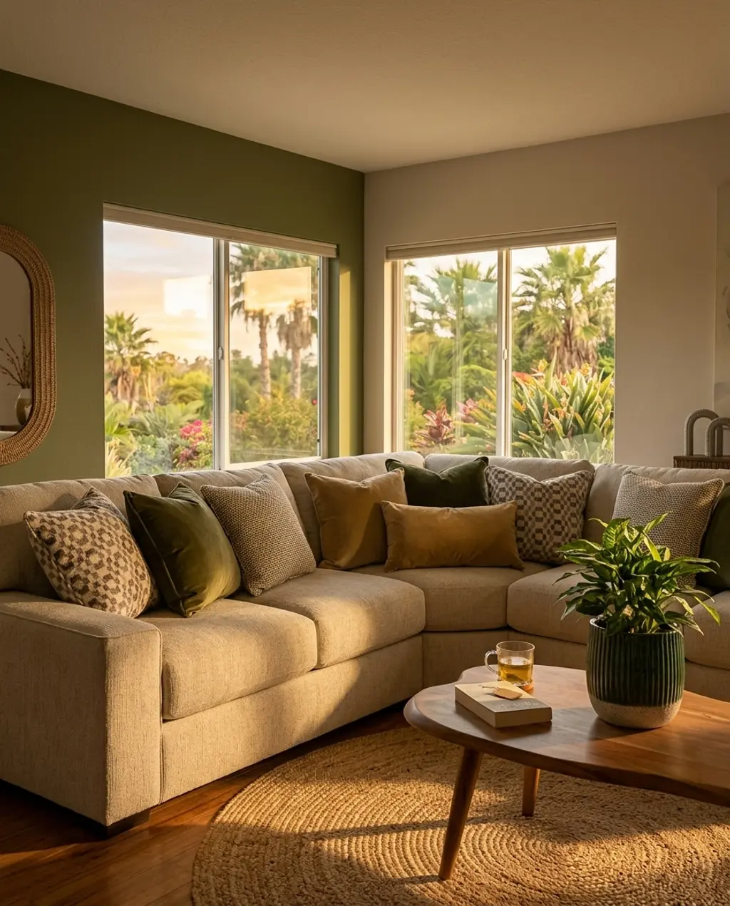 Warm Cinnamon & Olive Green Earthy Living Room