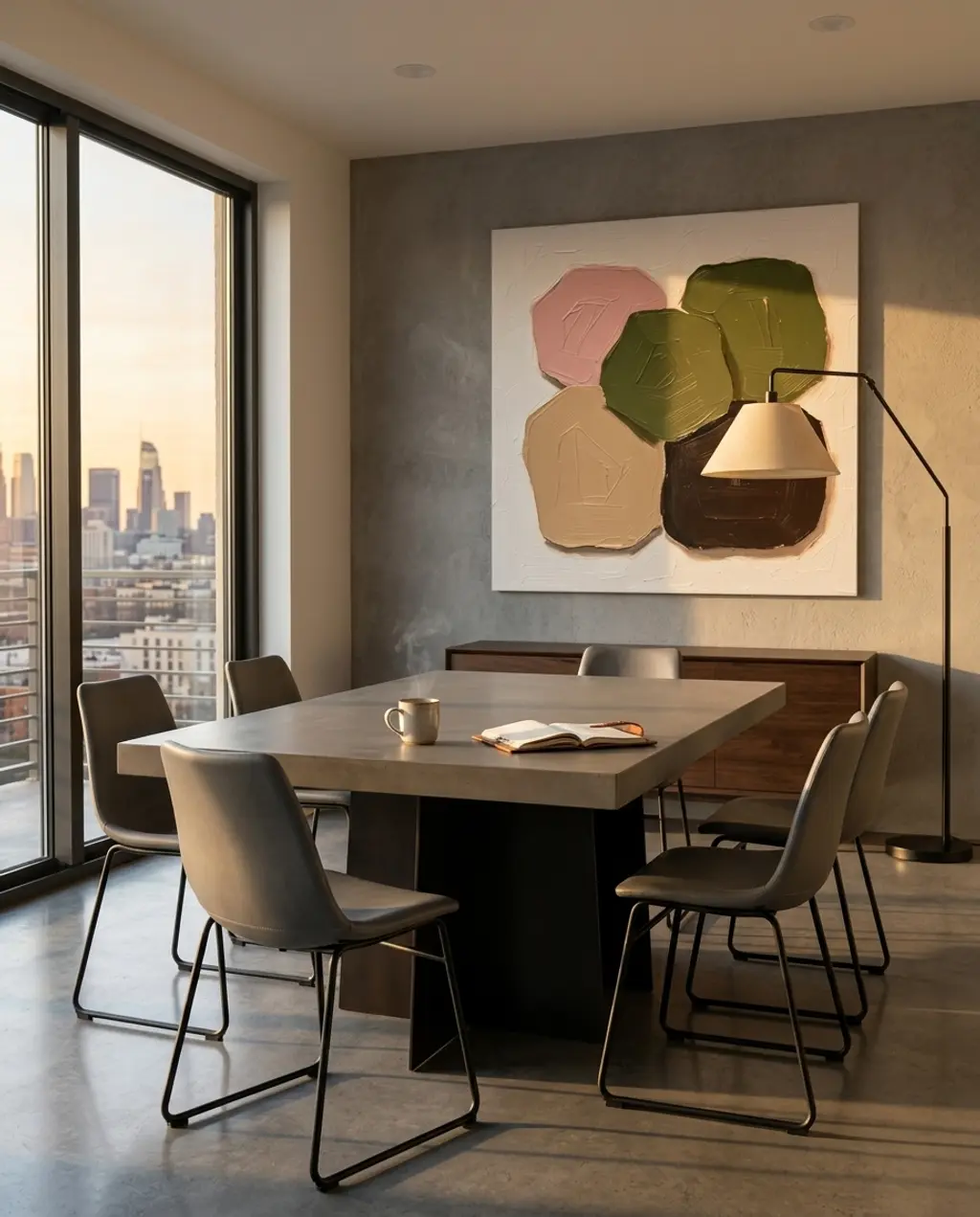 Sleek Gray Upholstered Dining Chairs in a Contemporary Space