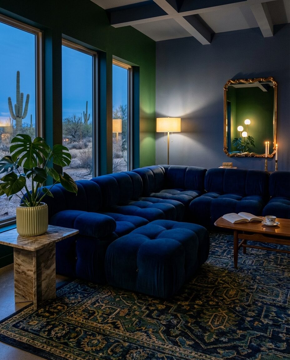Dark Blue and Forest Green Living Room Oasis