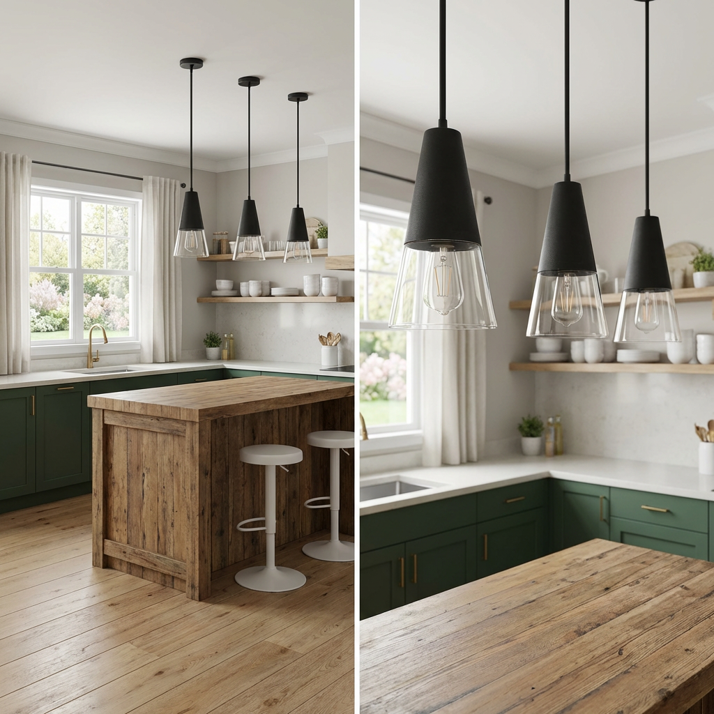 Modern Farmhouse Kitchen with Dark Green Shaker Cabinets