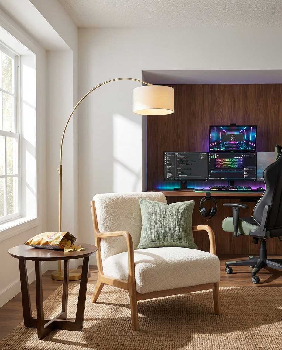 Cozy White and Wood Gaming Nook