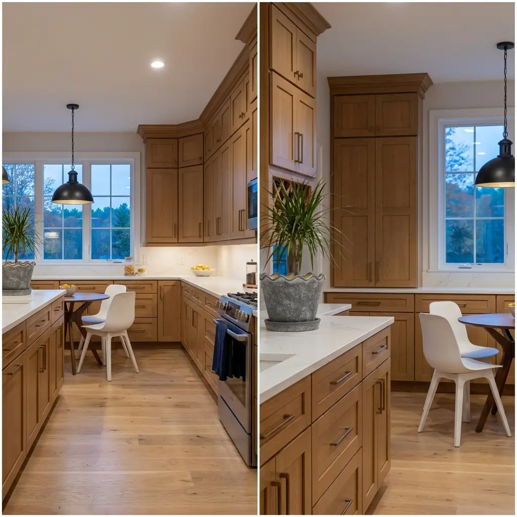 Scandinavian Galley Kitchen with Light Wood and White