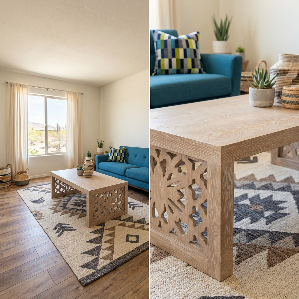 Azure Blue Living Room with Southwestern Flair