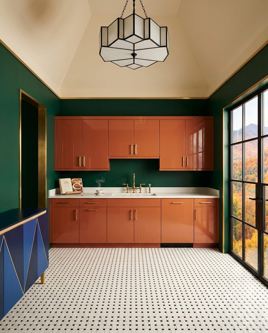 Art Deco Inspired Kitchen with Geometric Floor Tile — Budget Version